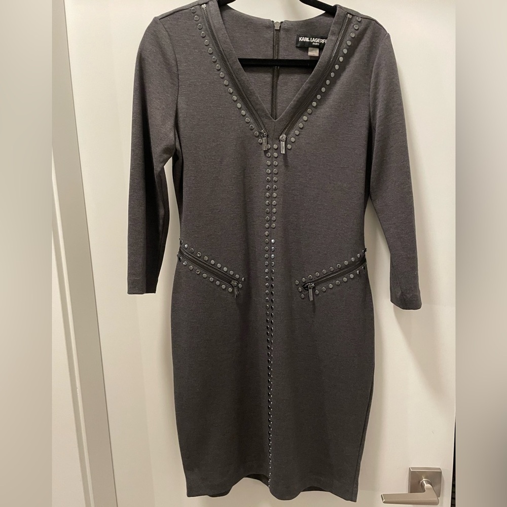 Karl Lagerfeld Charcoal Studded Long Sleeve Dress